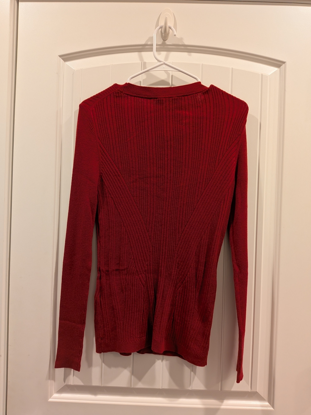 White House Black Market Red Ribbed V-Neck Sweater - Picture 5 of 5